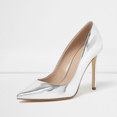 Silver patent court shoes